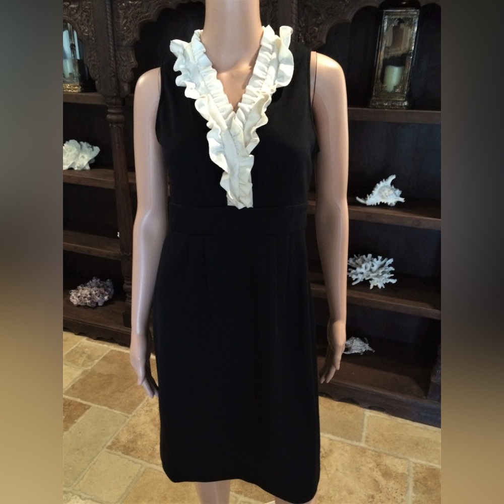Adorable Black Tank Dress W/ White Ruffle By London Times